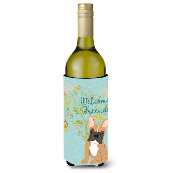 Carolines Treasures Welcome Friends Fawn French Bulldog Wine Bottle Beverge Insulator Hugger - BB7633LITERK