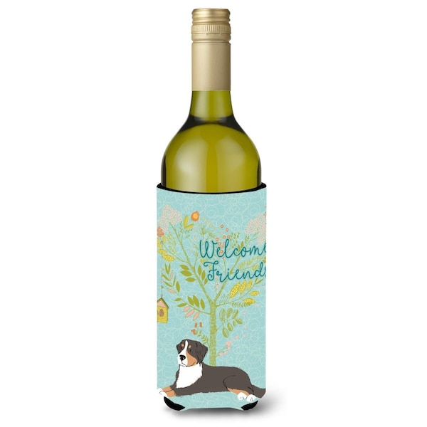 Carolines Treasures Welcome Friends Bernese Mountain Dog Wine Bottle Beverge Insulator Hugger - BB7579LITERK