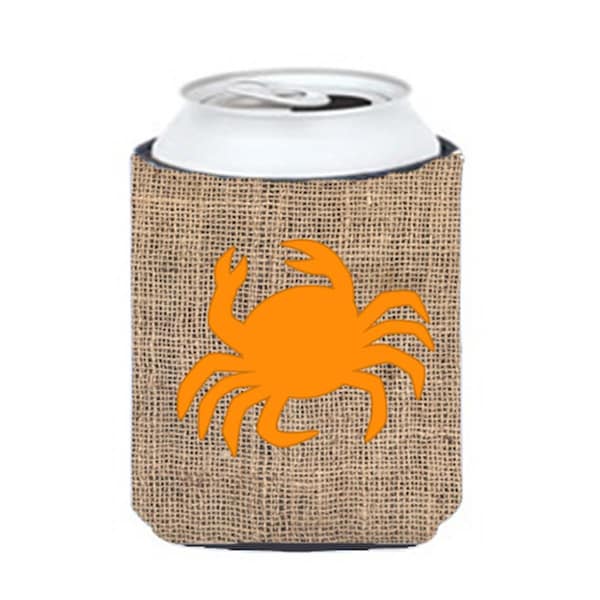 Carolines Treasures Crab Burlap and Orange Can or Bottle  Hugger - BB1024-BL-OR-CC
