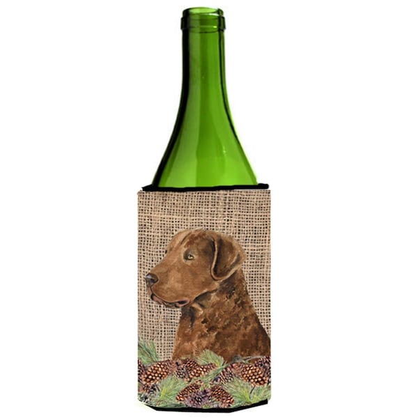 Carolines Treasures Curly Coated Retriever On Faux Burlap With Pine Cones Wine bottle sleeve Hugger - 24 oz. - SS4108LITERK