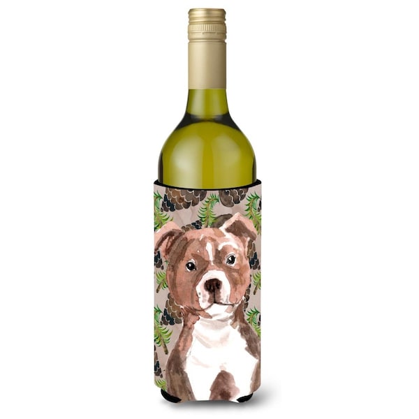 Carolines Treasures Red Staffie Bull Terrier Pine Cones Wine Bottle Beverge Insulator Hugger - BB9602LITERK