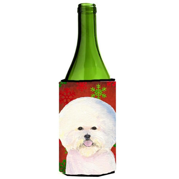 Carolines Treasures Bichon Frise Red And Green Snowflakes Holiday Christmas Wine bottle sleeve - 24 oz. - SS4733LITERK