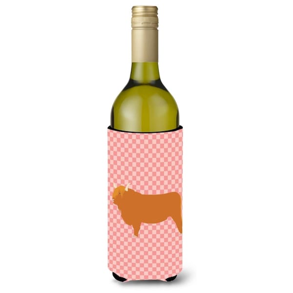 Carolines Treasures Highland Cow Pink Check Wine Bottle Beverge Insulator Hugger - BB7820LITERK