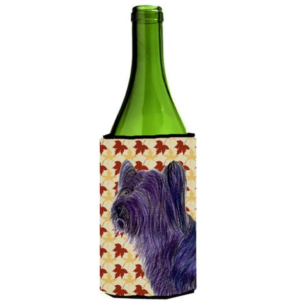 Carolines Treasures Skye Terrier Fall Leaves Portrait Wine bottle sleeve Hugger 24 oz. - SS4393LITERK