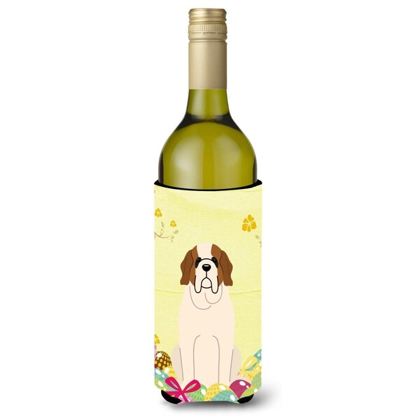Carolines Treasures Easter Eggs Saint Bernard Wine Bottle Beverge Insulator Hugger - BB6035LITERK
