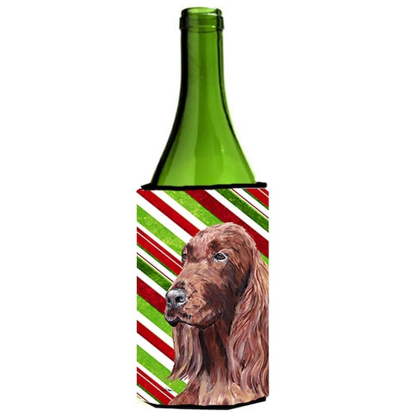 Carolines Treasures Irish Setter Candy Cane Christmas Wine bottle sleeve Hugger - 24 oz. - SC9608LITERK