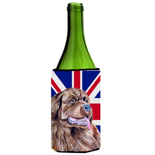 Carolines Treasures Newfoundland With English Union Jack British Flag Wine bottle sleeve Hugger - 24 Oz. - LH9463LITERK