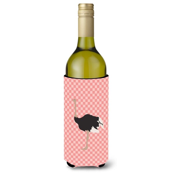 Carolines Treasures Common Ostrich Pink Check Wine Bottle Beverge Insulator Hugger - BB7924LITERK