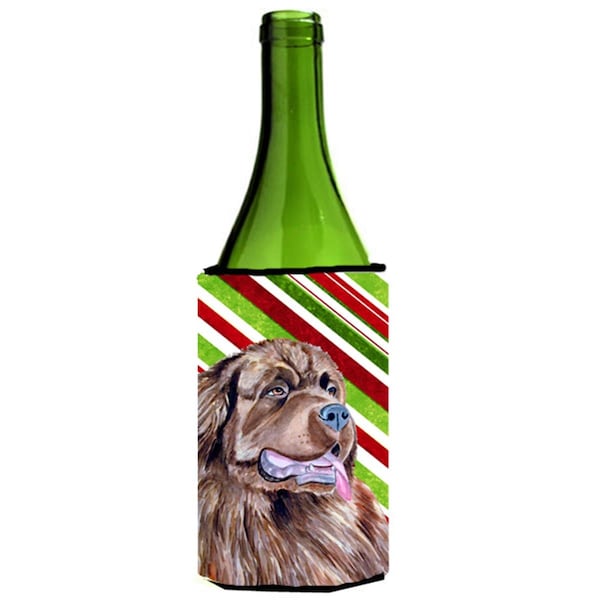 Carolines Treasures Newfoundland Candy Cane Holiday Christmas Wine bottle sleeve Hugger - 24 oz. - LH9219LITERK