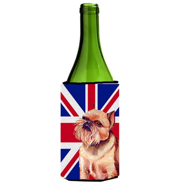 Carolines Treasures Brussels Griffon With English Union Jack British Flag Wine bottle sleeve Hugger - 24 Oz. - LH9466LITERK