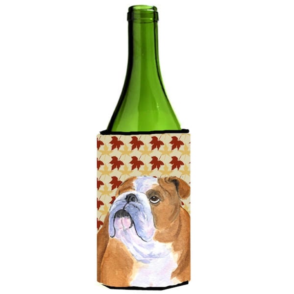 Carolines Treasures Bulldog English Fall Leaves Portrait Wine bottle sleeve Hugger - SS4365LITERK