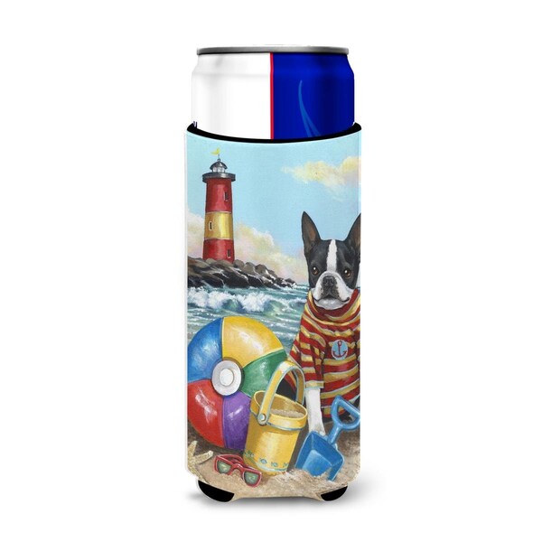 Carolines Treasures 12 oz Boston Terrier Beach Baby Ultra Hugger for Slim Cans - PPP3032MUK