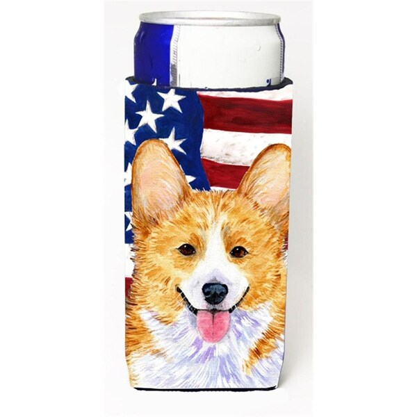 Carolines Treasures Usa American Flag With Corgi Michelob Ultra bottle sleeve for Slim Can - SS4048MUK
