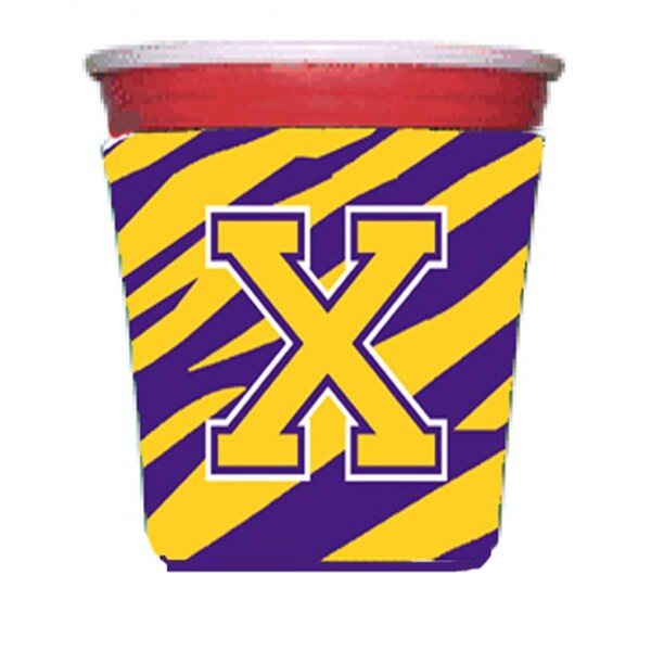 Carolines Treasures Tiger Stripe - Purple Gold Letter X Monogram Initial Red Solo Cup  Hugger - CJ1022-X-RSC