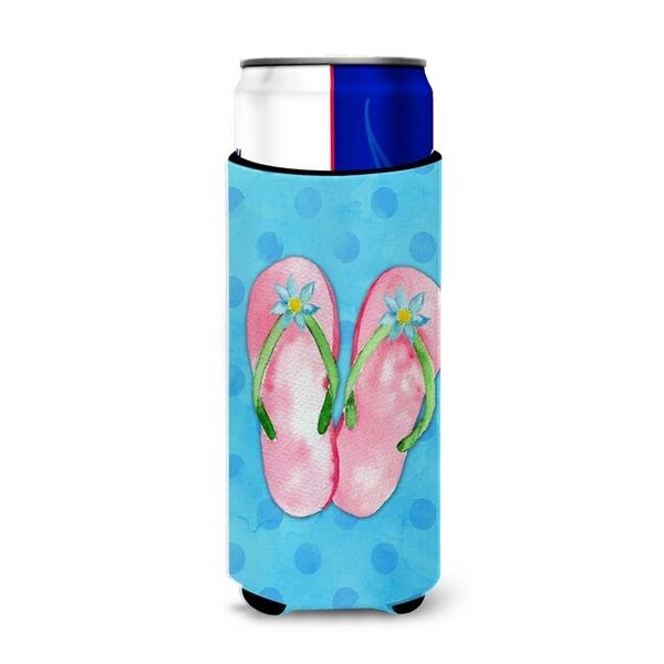 Carolines Treasures Carolines Treasures BB8221MUK Pink Flip Flops Blue Polkadot Michelob Ultra Hugger for Slim Cans - BB8221MUK