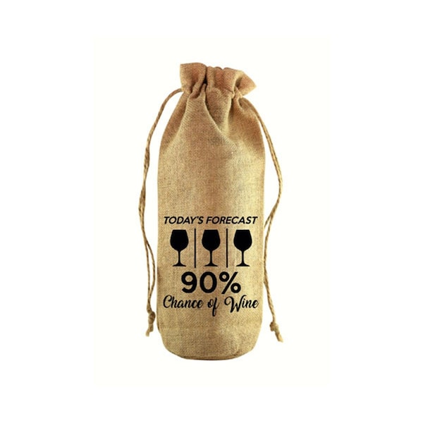 Zees Creations 90 Percent Chance of Wine Jute Wine Bottle Sack - JB1014