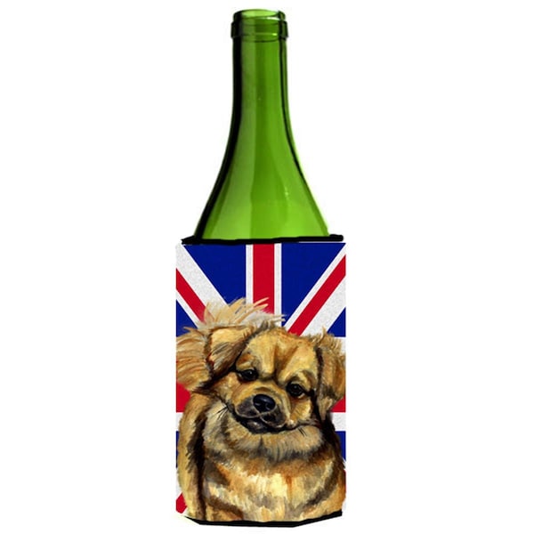 Carolines Treasures Tibetan Spaniel With English Union Jack British Flag Wine bottle sleeve Hugger - 24 Oz. - LH9499LITERK