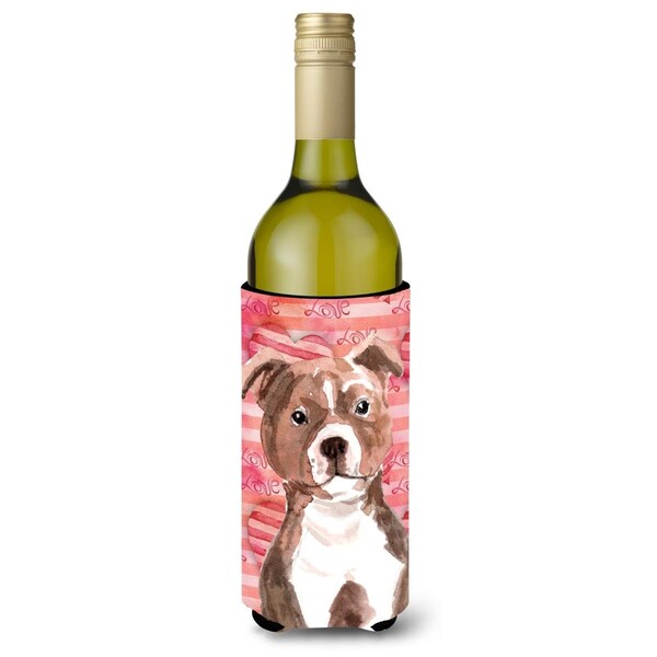 Carolines Treasures Red Staffie Bull Terrier Love Wine Bottle Beverge Insulator Hugger - BB9497LITERK