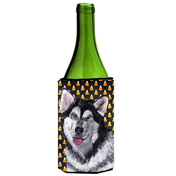 Carolines Treasures Alaskan Malamute Candy Corn Halloween Wine bottle sleeve Hugger - 24 Oz. - SC9496LITERK