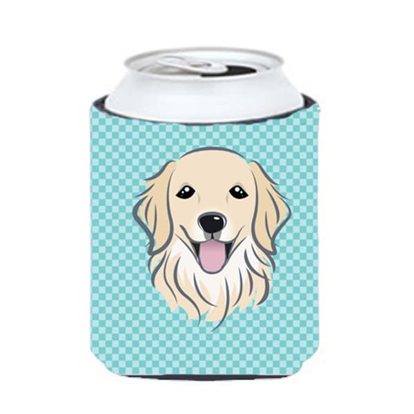 Carolines Treasures Checkerboard Blue Golden Retriever Can Or Bottle Hugger- 12 Oz. - BB1143CC