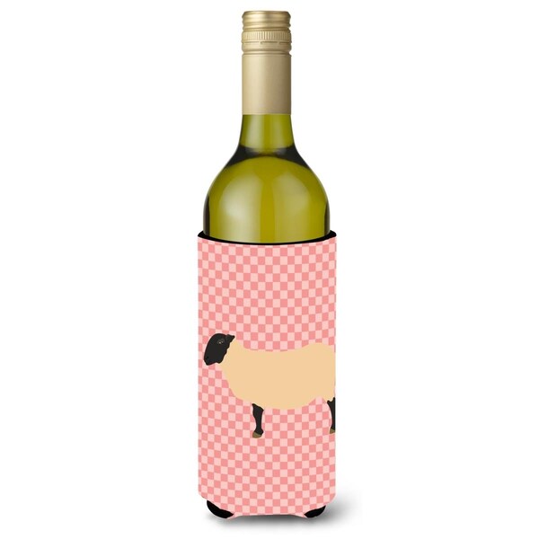 Carolines Treasures Suffolk Sheep Pink Check Wine Bottle Beverge Insulator Hugger - BB7972LITERK