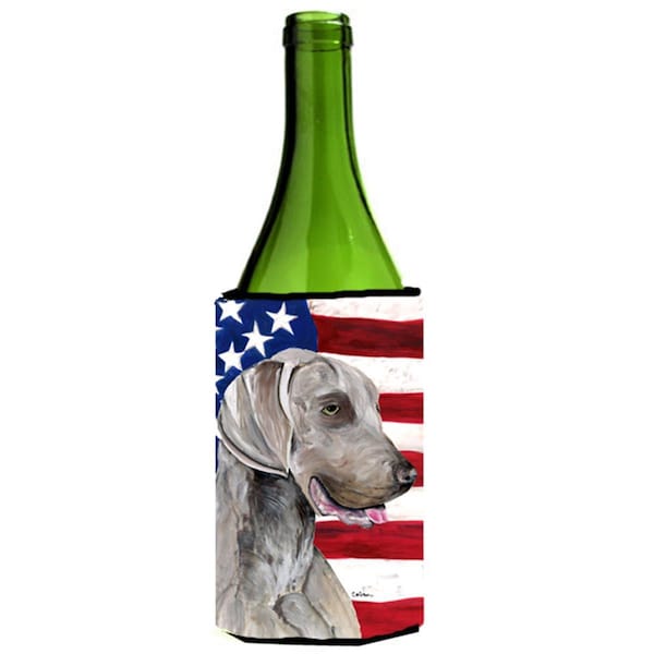 Carolines Treasures Usa American Flag With Weimaraner Wine bottle sleeve Hugger - 24 oz. - SC9021LITERK