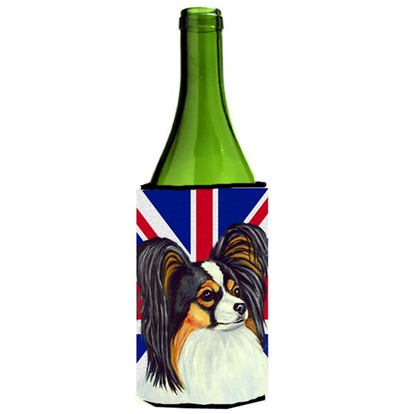 Carolines Treasures Papillon With English Union Jack British Flag Wine bottle sleeve Hugger - 24 Oz. - LH9503LITERK