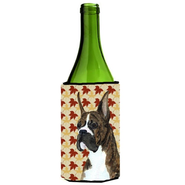 Carolines Treasures Boxer Brindle Fall Leaves Portrait Wine bottle sleeve Hugger - 24 oz. - SS4348LITERK