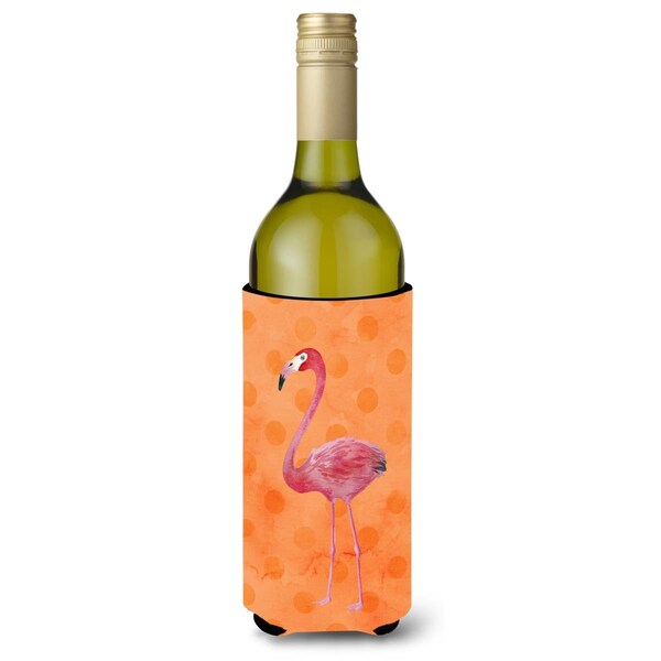 Carolines Treasures Flamingo Orange Polkadot Wine Bottle Beverge Insulator Hugger - BB8188LITERK