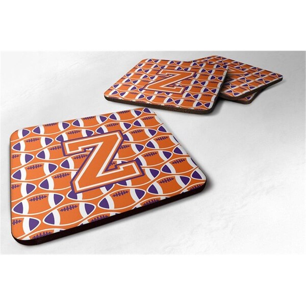 Carolines Treasures Letter Z Football Orange, White and Regalia Foam Coaster - Set of 4 - CJ1072-ZFC