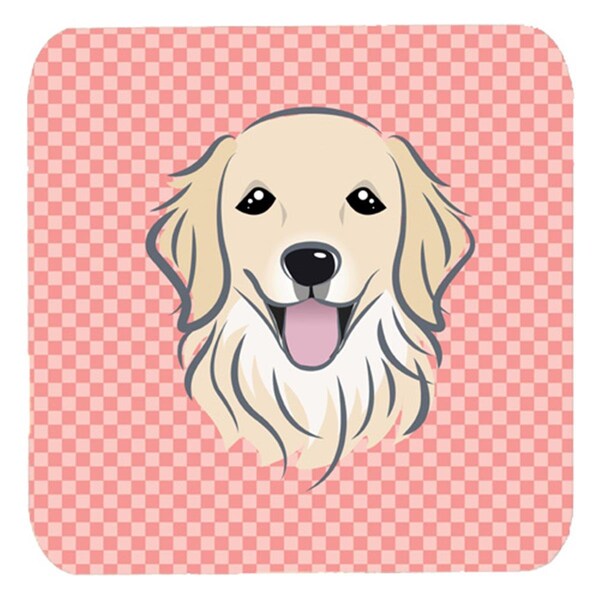 Carolines Treasures 3.5 x 3.5 In. Checkerboard Pink Golden Retriever Foam Coasters, 4PK - BB1205FC