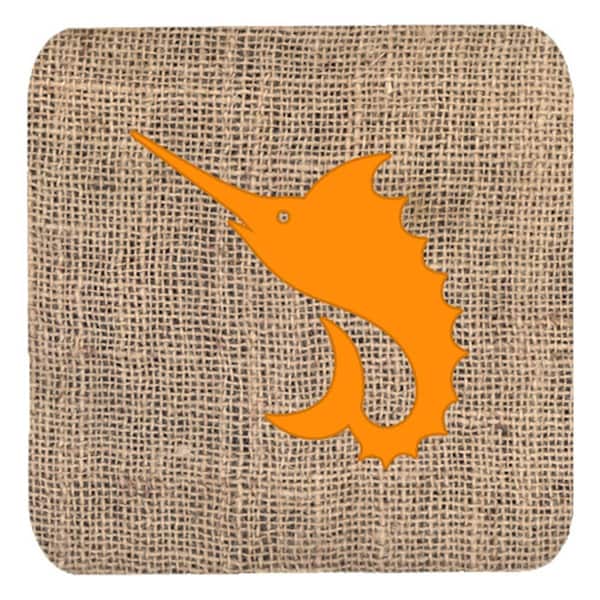 Carolines Treasures Fish - Sword Fish Burlap And Orange Foam Coasters, 3.5 x 3.5 in., 4PK - BB1097-BL-OR-FC