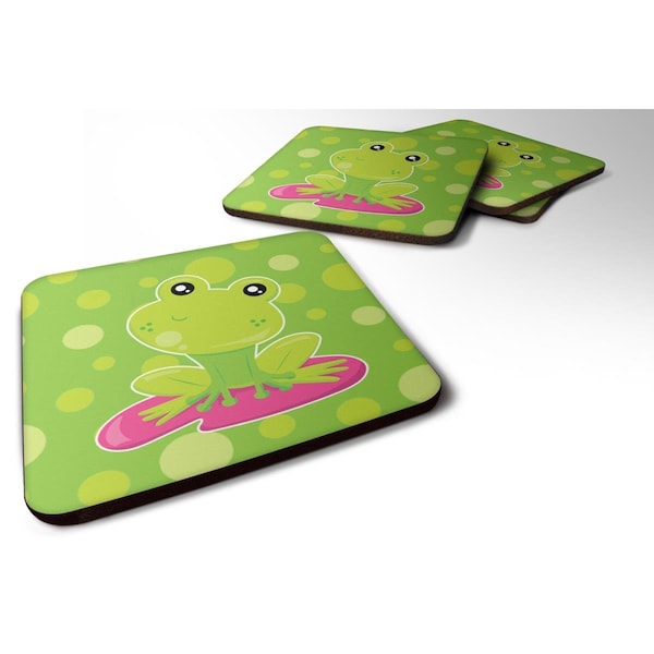 Carolines Treasures Frog on Lily Pad Green Polkadots Foam Coasters - Set of 4 - BB7098FC