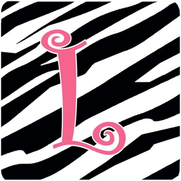 Carolines Treasures Carolines Treasures CJ1037-LFC Monogram - Zebra Stripe And Pink Foam Coasters - Set 4; Initial Letter L - CJ1037-LFC