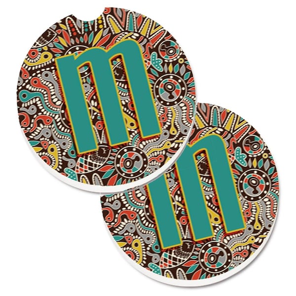 Carolines Treasures Letter M Retro Tribal Alphabet Initial Cup Holder Car Coaster, 2PK - CJ2013-MCARC