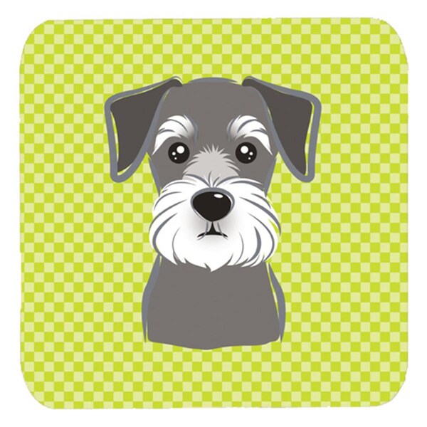 Carolines Treasures 3.5 x 3.5 In. Checkerboard Lime Green Schnauzer Foam Coasters- Set of 4 - BB1268FC