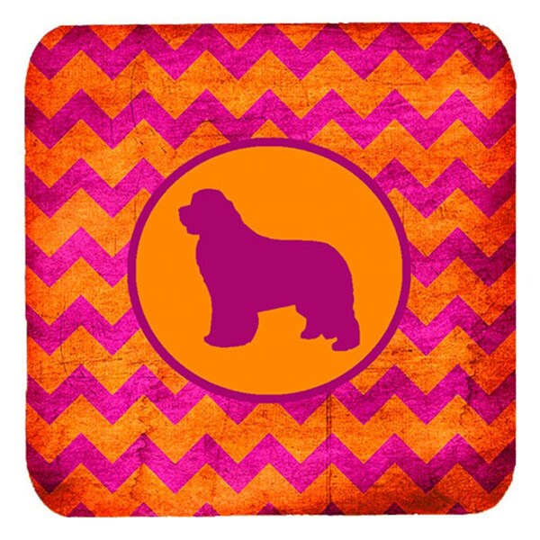 Carolines Treasures Newfoundland Chevron Pink And Orange Foam Coasters- Set of 4 - SDK1089-B-FC