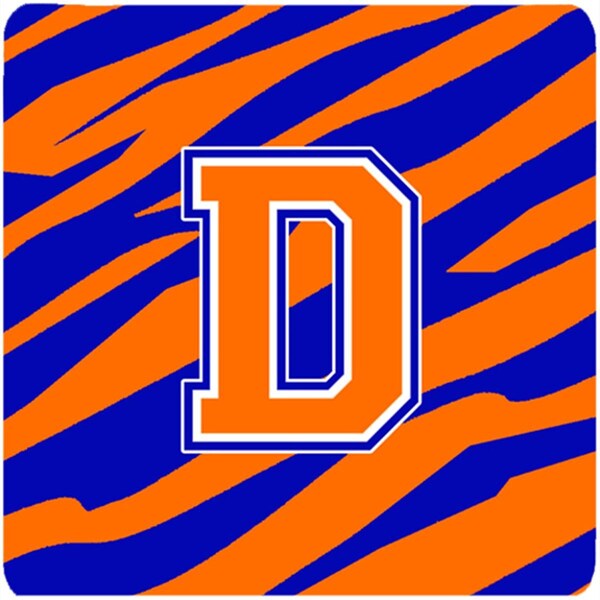 Carolines Treasures Monogram - Tiger Stripe - Blue Orange Foam Coasters Initial Letter D, 4PK - CJ1023-DFC