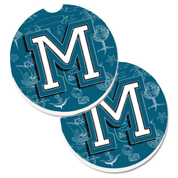 Carolines Treasures Letter M Sea Doodles Initial Alphabet Cup Holder Car Coaster, 2PK - CJ2014-MCARC