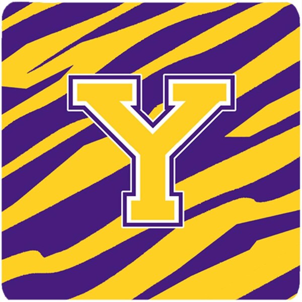 Carolines Treasures Monogram - Initial Y Tiger Stripe - Purple Gold Foam Coasters, 4PK - CJ1022-YFC