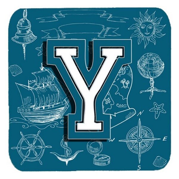 Carolines Treasures Letter Y Sea Doodles Initial Alphabet Foam Coasters- Set of 4 - CJ2014-YFC