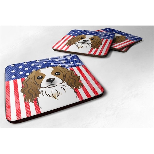 Carolines Treasures American Flag and Cavalier Spaniel Foam Coaster, Set of 4 - BB2154FC