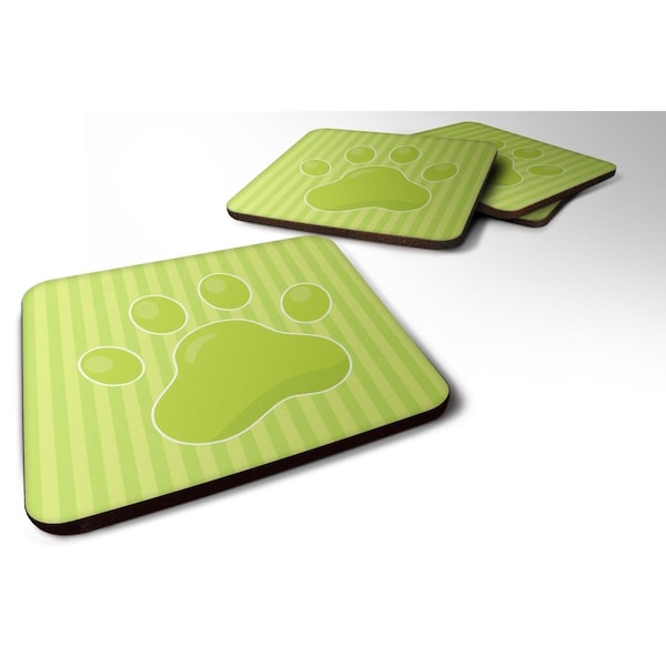 Carolines Treasures Puppy Pawprint Green Stripes Foam Coasters - Set of 4 - BB7074FC