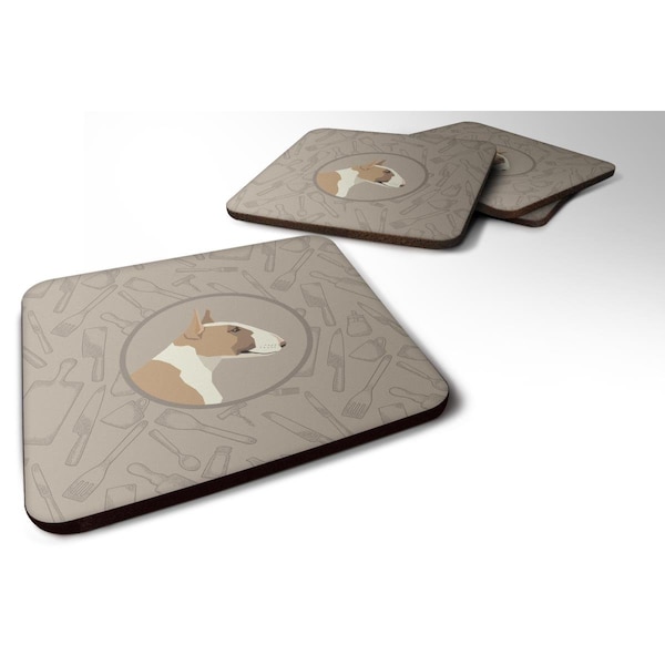Carolines Treasures Fawn & White Bull Terrier in the Kitchen Foam Coasters - Set of 4 - CK2175FC
