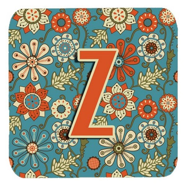 Carolines Treasures Letter Z Flowers Retro Blue Foam Coasters- Set of 4 - CJ2012-ZFC