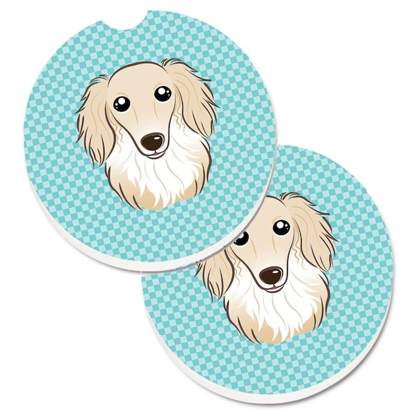 Carolines Treasures Checkerboard Blue Longhair Creme Dachshund Cup Holder Car Coaster, 2PK - BB1150CARC