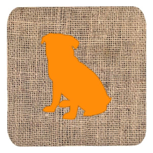 Carolines Treasures Pug Burlap And Orange Foam Coasters- Set of 4 - BB1084-BL-OR-FC