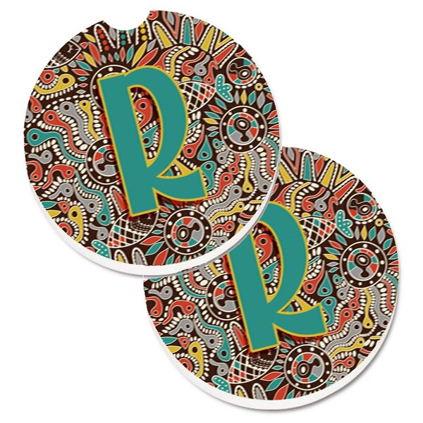 Carolines Treasures Letter R Retro Tribal Alphabet Initial Cup Holder Car Coaster, 2PK - CJ2013-RCARC
