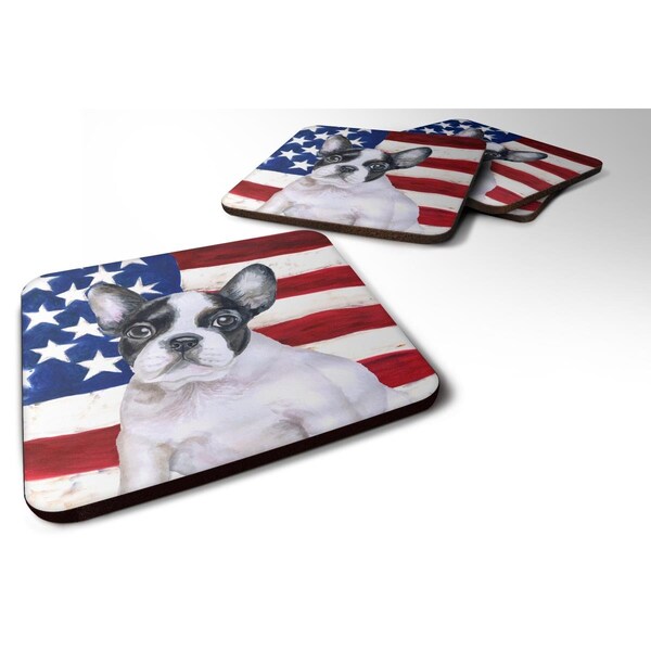 Carolines Treasures French Bulldog Black White Patriotic Foam Coaster, 3.5 x 3.5 in., 4PK - BB9710FC