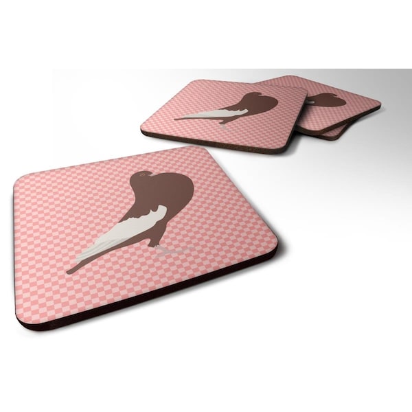 Carolines Treasures English Pouter Pigeon Pink Check Foam Coaster, Set of 4 - BB7954FC